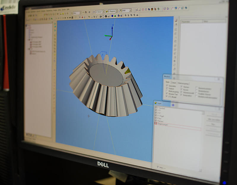 Kegelrad in CAD-Software auf PC-Bildschirm